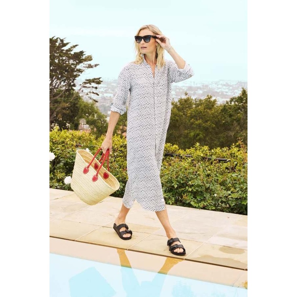 Frank & Eileen Rory Linen Maxi Shirtdress in Geometric Print Size XL
